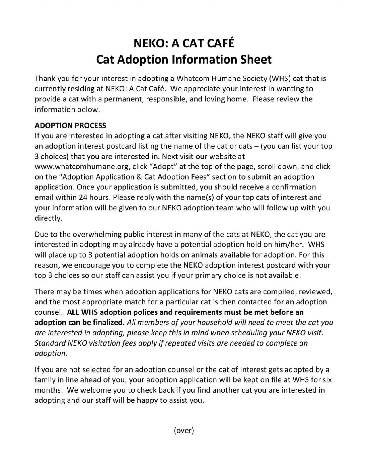 PDF-Cat Adoption Information Sheet