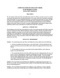 CONSTITUTION OF THE ZUNI TRIBEZUNI RESERVATIONZUNI NEW MEXICOPREAMBLE