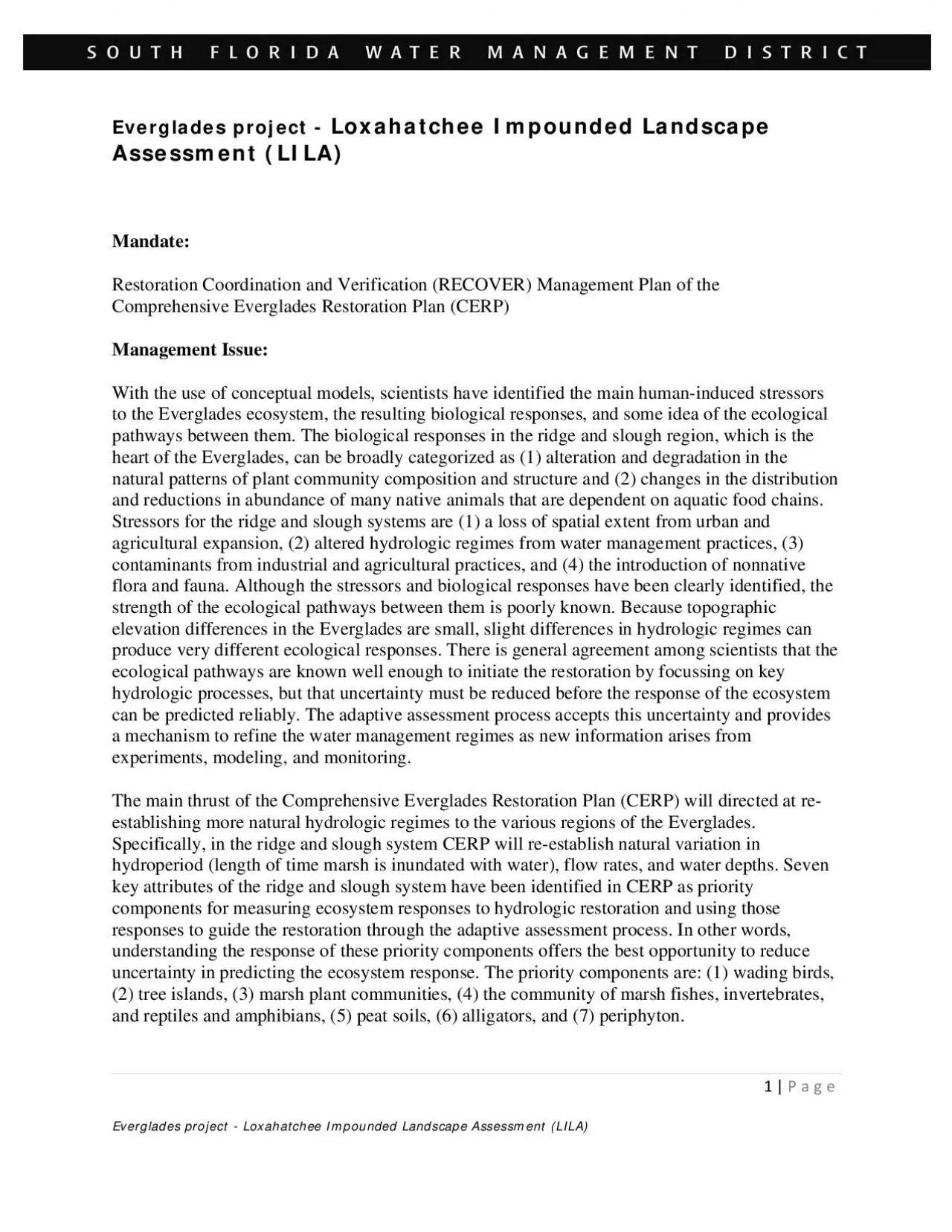 PDF-Everglades project Assessment LILA and Verification RECOVER Manag