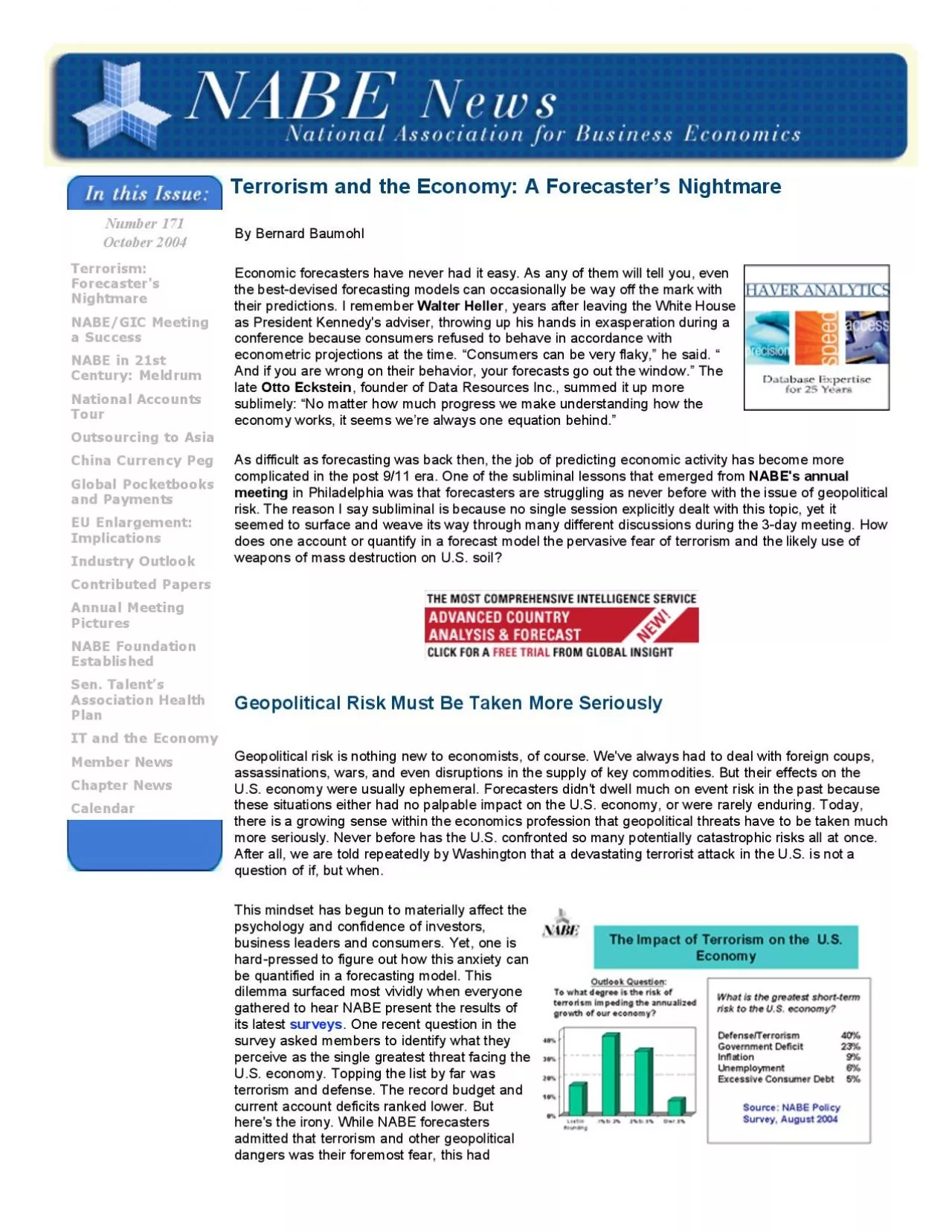 PDF-By Bernard BaumohlEconomic forecasters have never had it easy As any