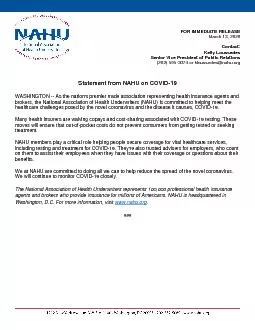 Statement from NAHU on COVID19WASHINGTON As the nations premier trade