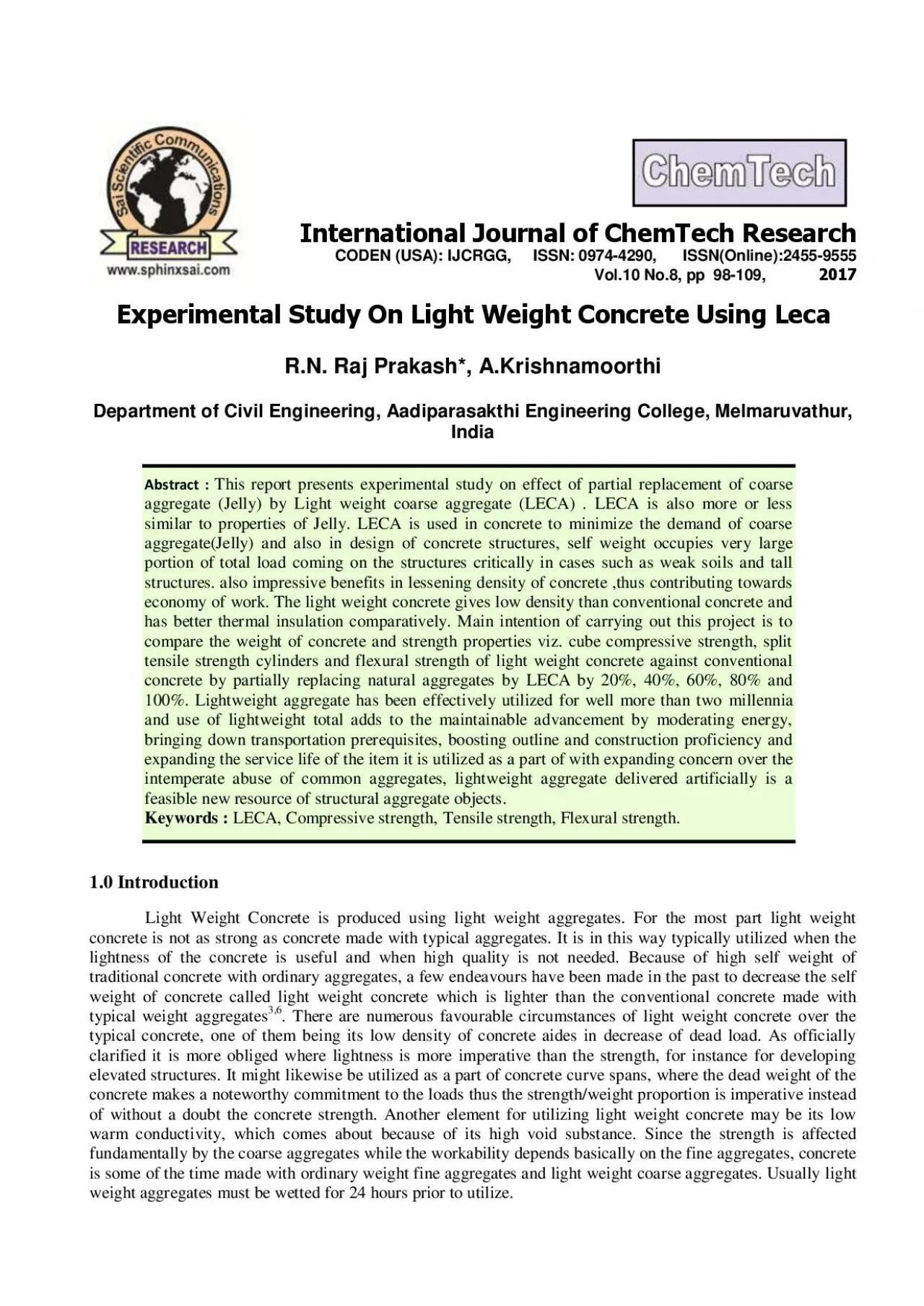 PDF-Experimental Study On Light Weight Concrete Using Leca