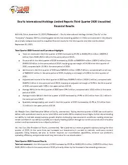 DouYu International Holdings Limited Reports Third Quarter 2020 Unaudi