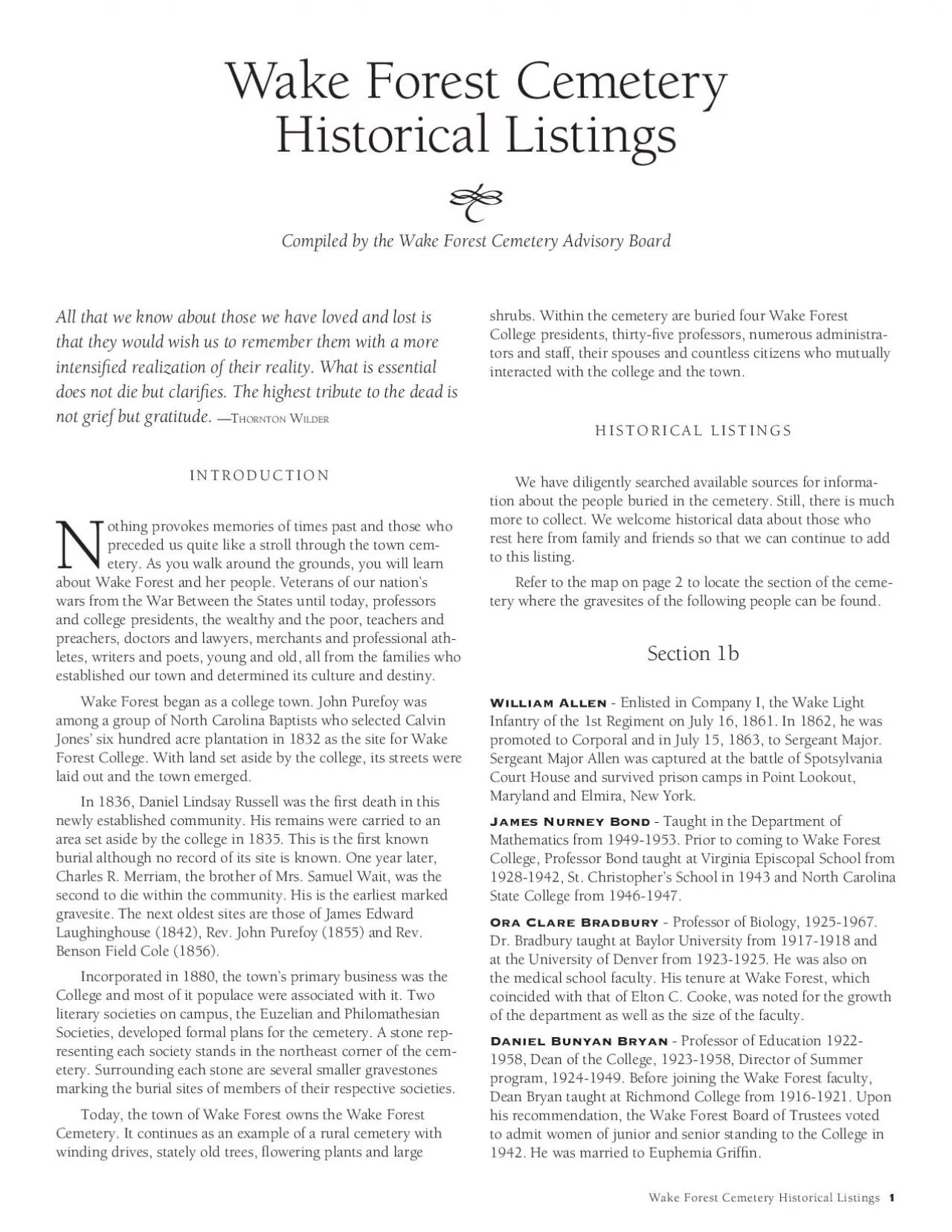 PDF-Wake Forest Cemetery Historical Listings 1 All that we know about th