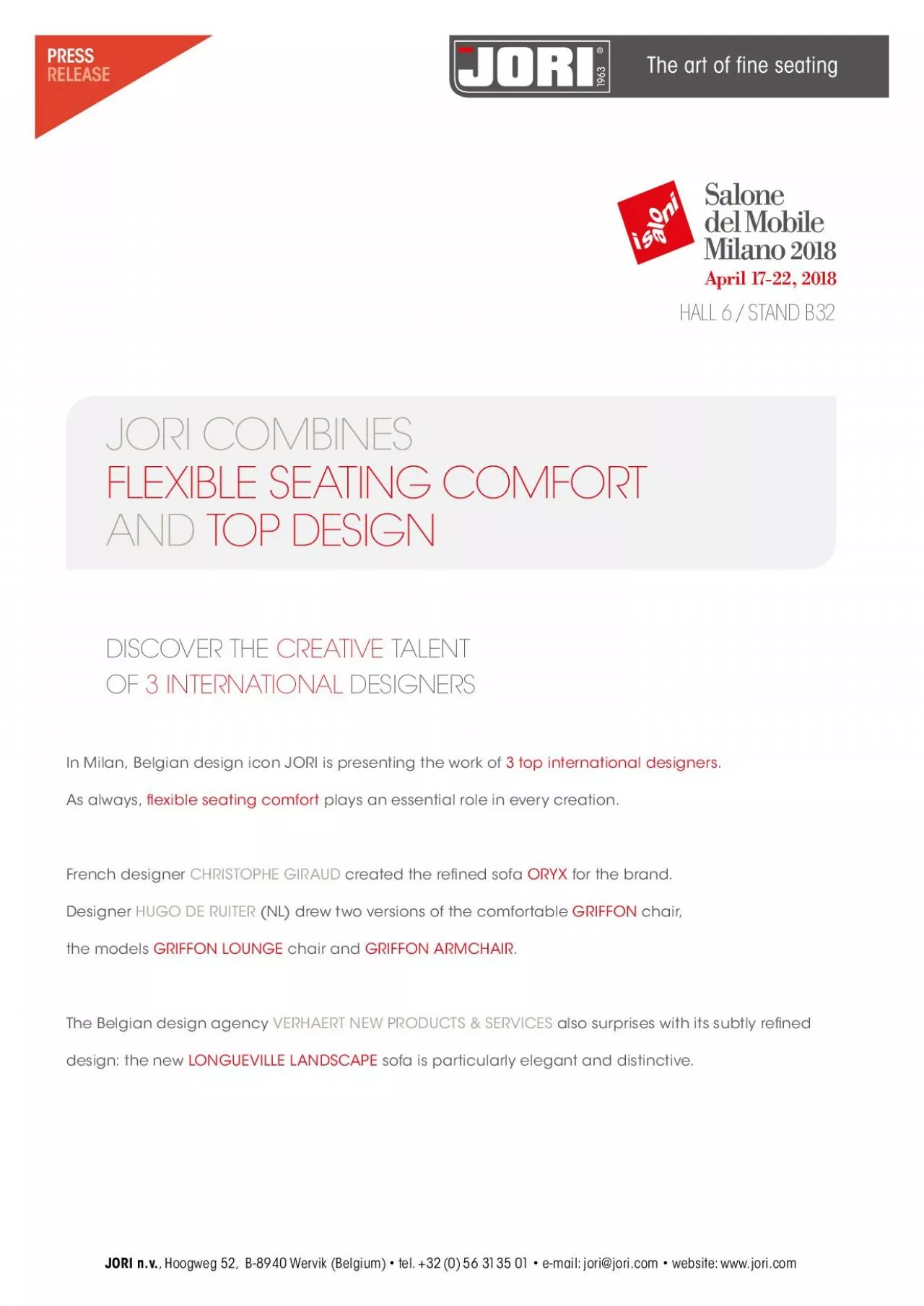 PDF-JORI COMBINESFLEXIBLE SEATING COMFORTAND TOP DESIGNDISCOVER THE CREATI