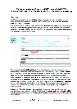 Verifying Medicaid Spans in MITS through SACWIS The SACWIS  MITS MEBI