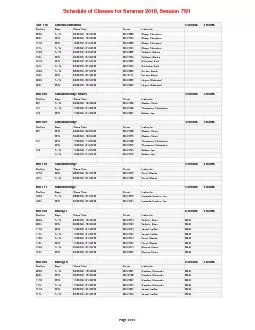 Schedule of Classes for Summer 2016 Session 7W1