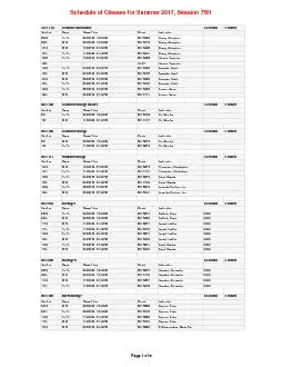 Schedule of Classes for Summer 2017 Session 7W1