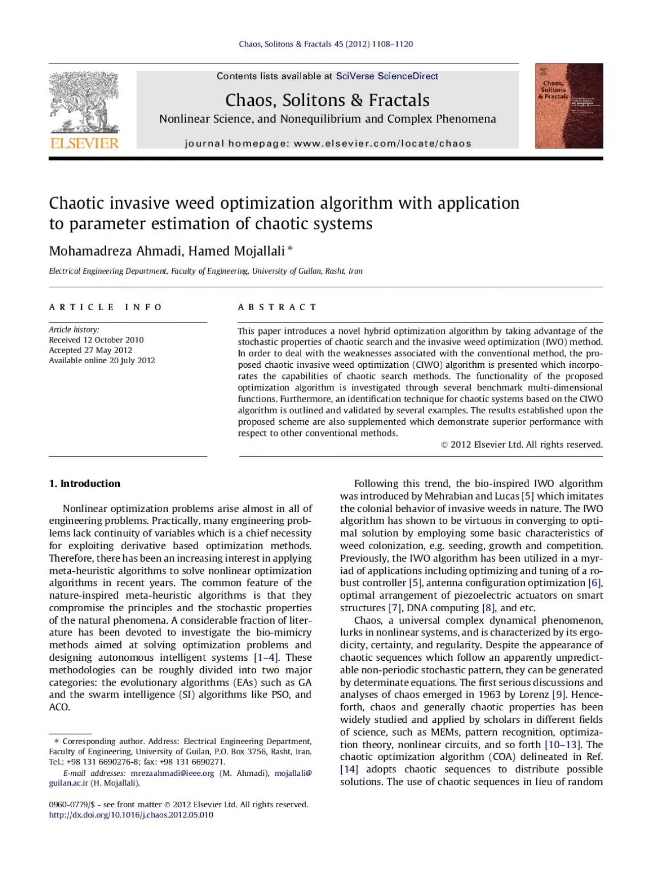 PDF-Chaoticinvasiveweedoptimizationalgorithmwithapplicationtoparameteresti