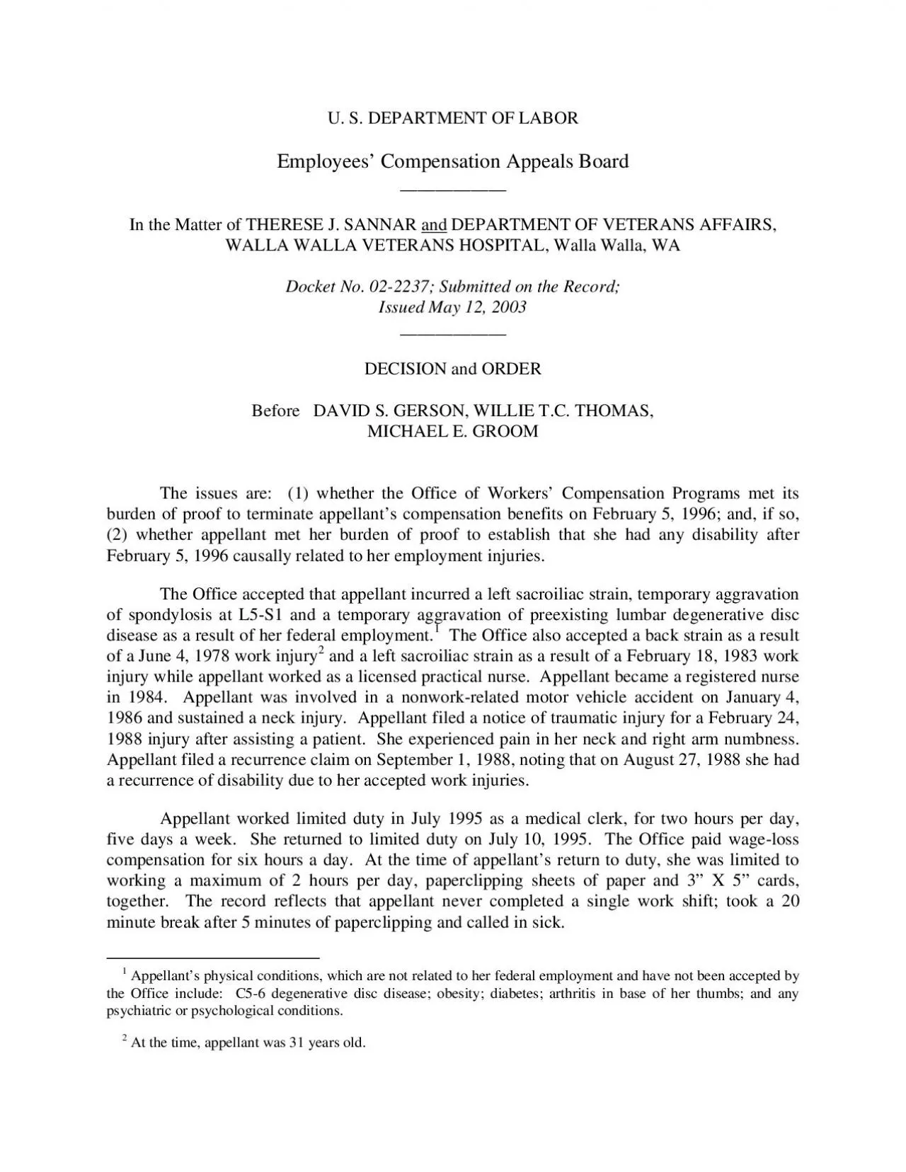 PDF-U S DEPARTMENT OF LABOR Employees Compensation Appeals Board _____