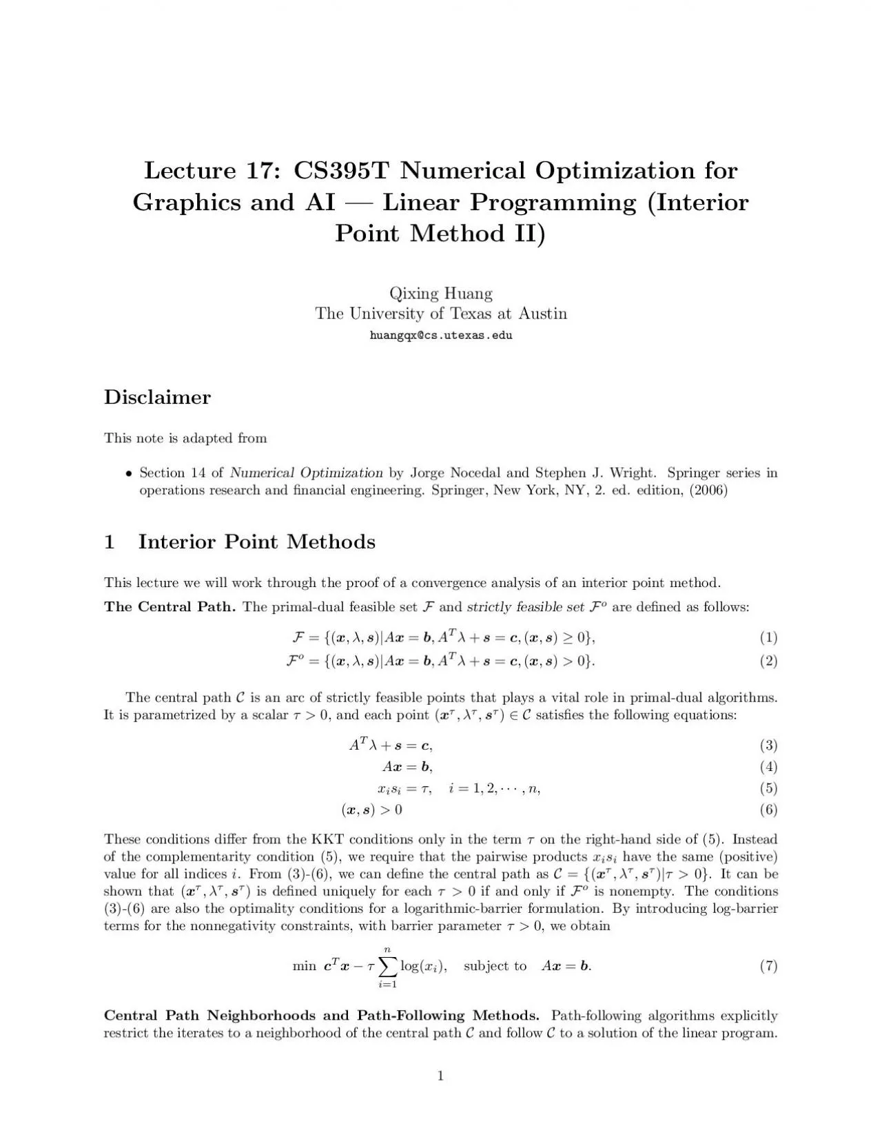 PDF-Lecture17CS395TNumericalOptimizationforGraphicsandAILinearProgrammin