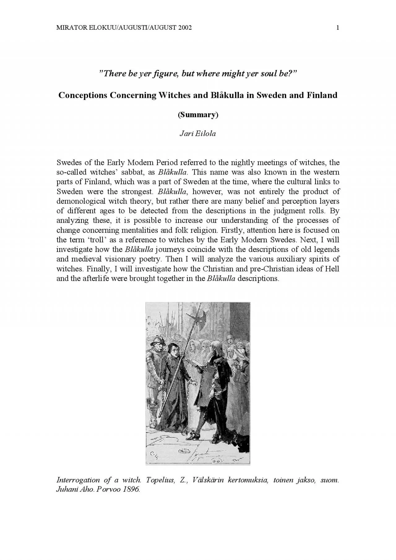 PDF-MIRATOR ELOKUUAUGUSTIAUGUST 2002 Conceptions Concerning Witches and