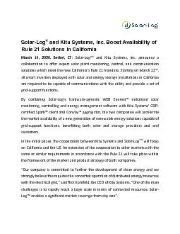 SolarLogand Kitu Systems Inc BoostAvailability of Rule 21 Solutions