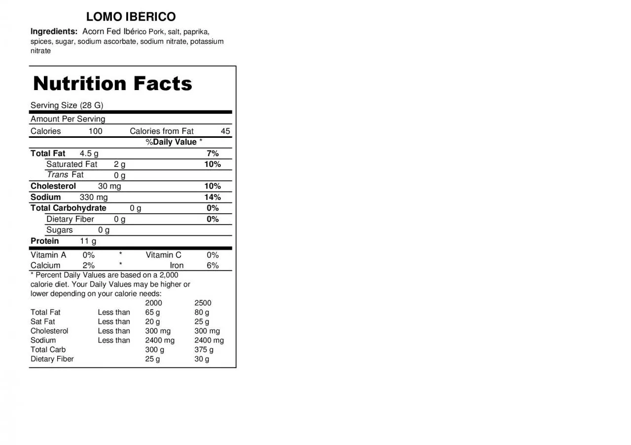 PDF-Serving Size 28 GAmount Per ServingCalories Calories from Fat 45