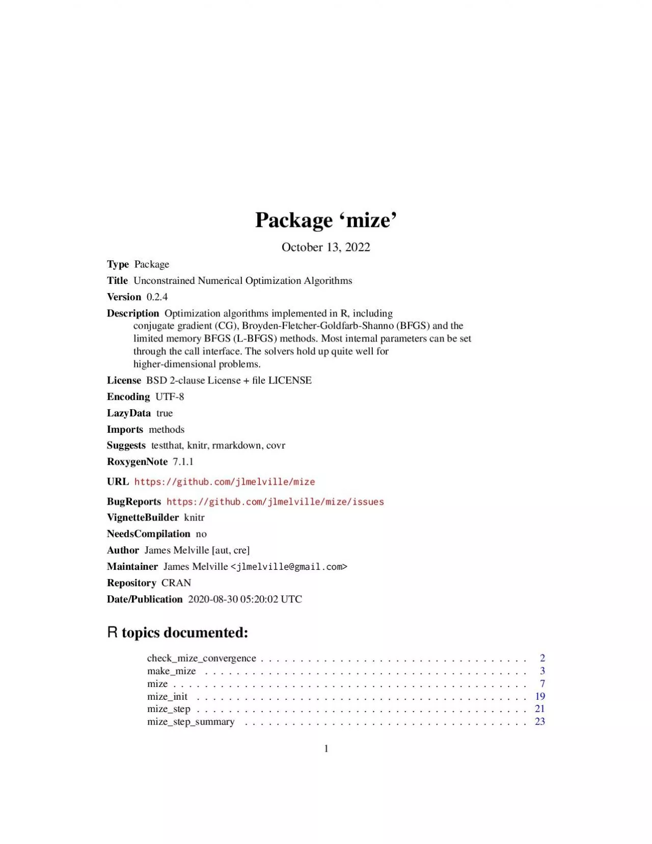 PDF-PackagemizeAugust302020TypePackageTitleUnconstrainedNumericalOptimi