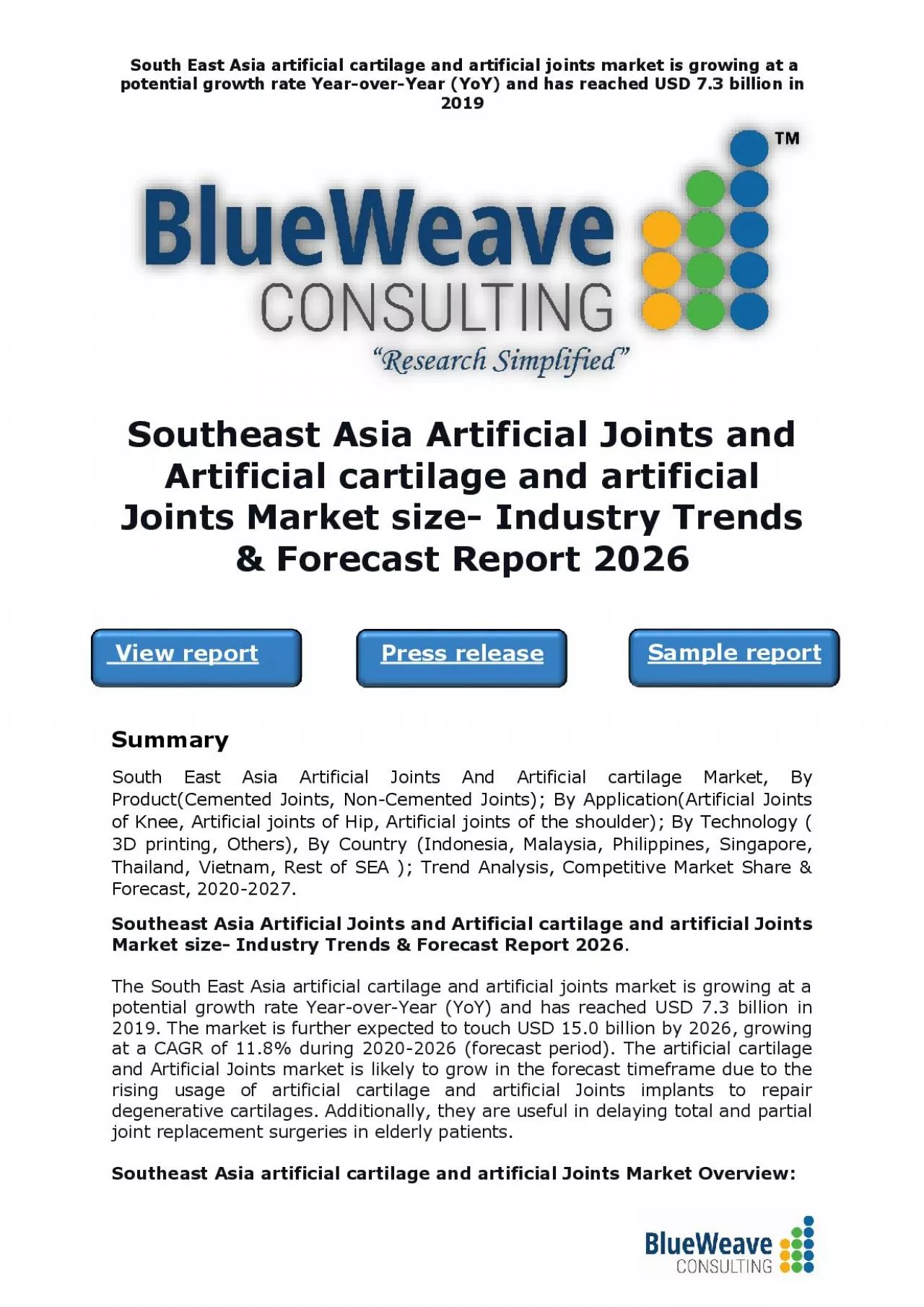 PDF-Southeast Asia Artificial Joints and Artificial cartilage and artificial Joints Market