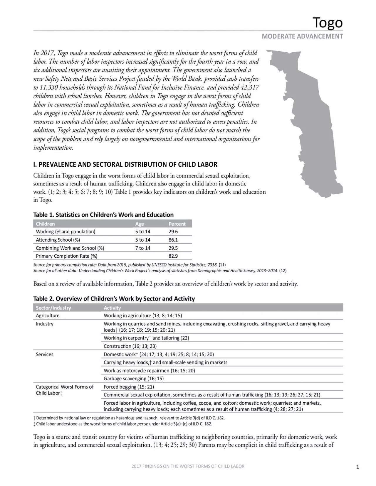 PDF-In 2017 Togo made a moderate advancement in efforts to eliminate the