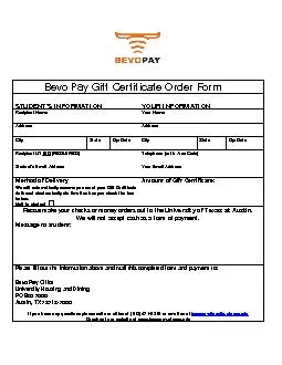 Bevo Bucks Gift Certificate Order Form