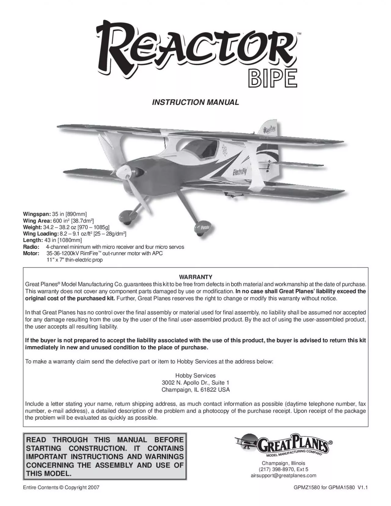 PDF-INSTRUCTION MANUALALWing Area 2WeighteightWing Loading 82 91