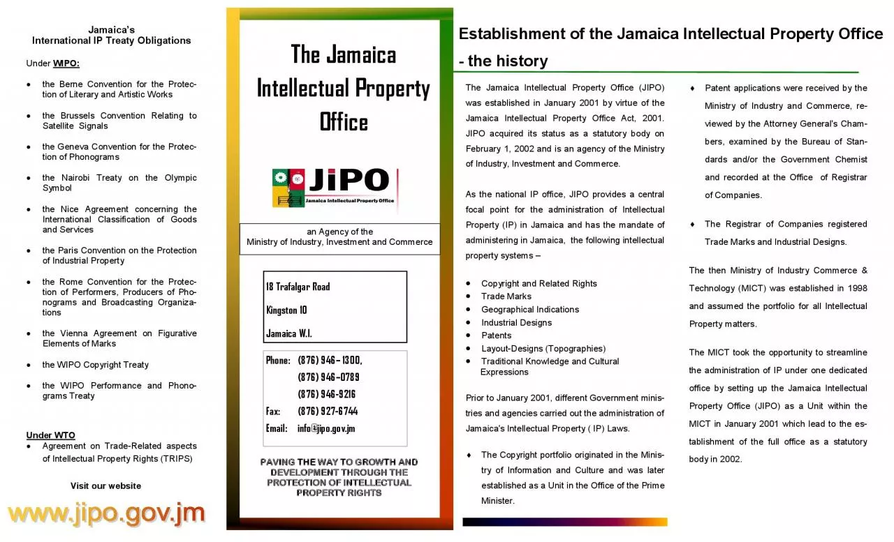 PDF-Establishment of the Jamaica Intellectual Property Office