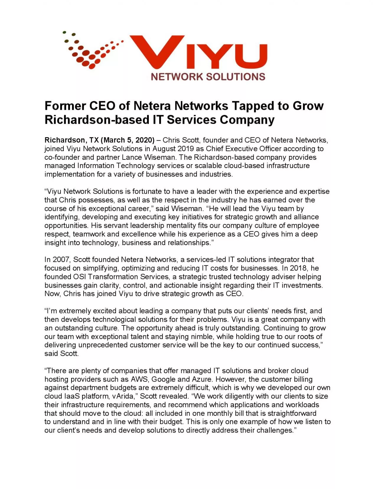 PDF-Former CEO of Netera Networks Tapped to Grow Richardsonbased IT Servic