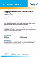 Senex establishes  million unsecured corporate debt fa