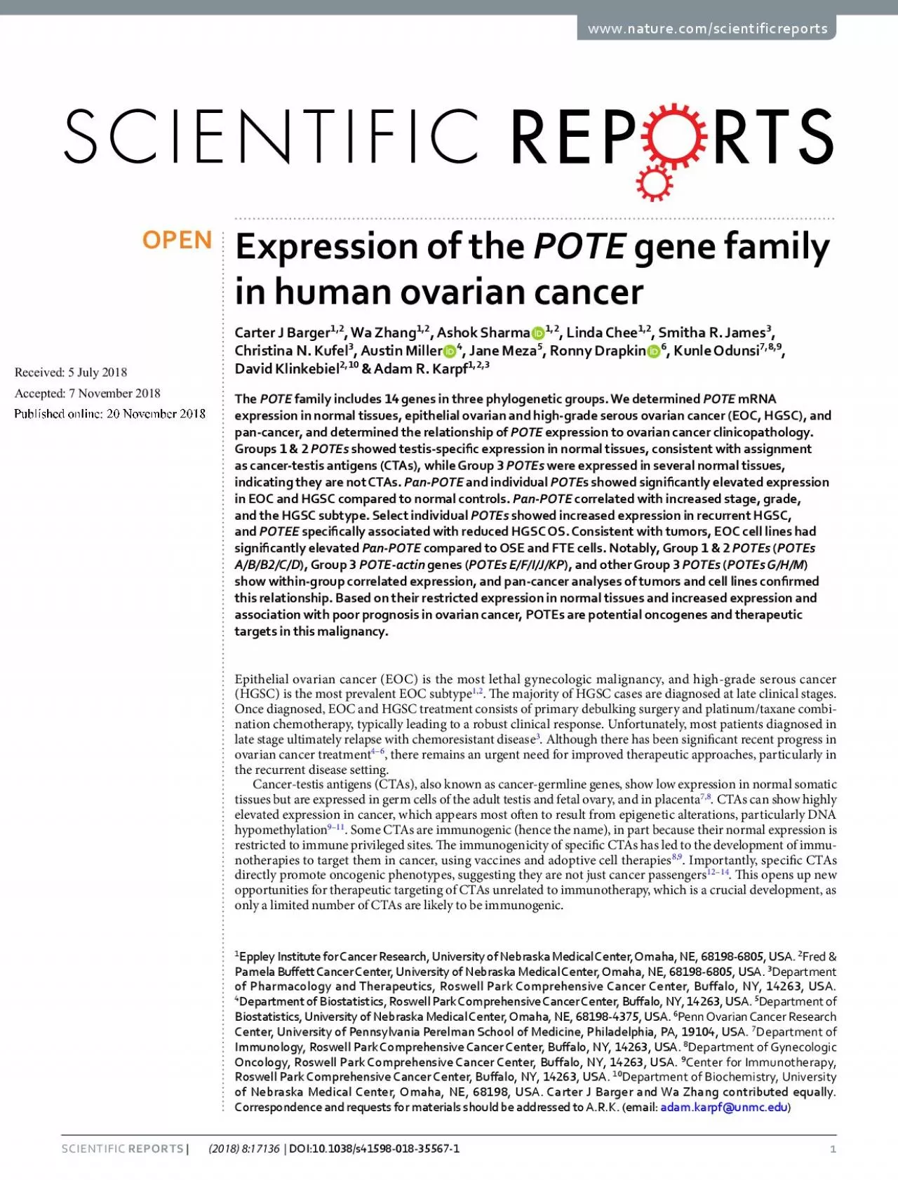 PDF-Expression of the POTE gene family in human ovarian cancer