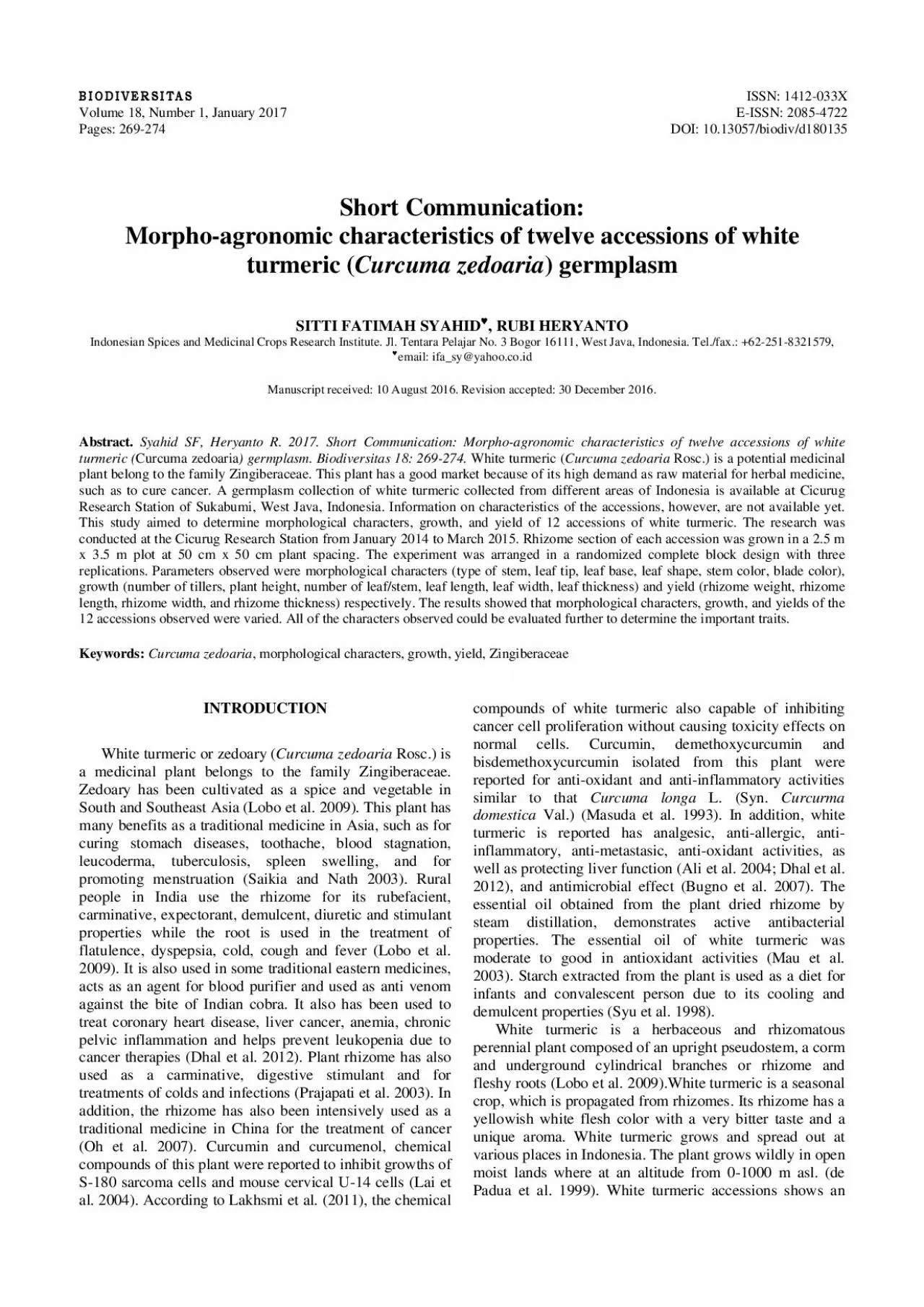 PDF-SYAHID HERYANTO Morphoagronomic characteristics of Curcuma zedoar