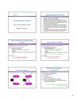 Security policy modelsA bit of theoryIntegrity models Reading chapte