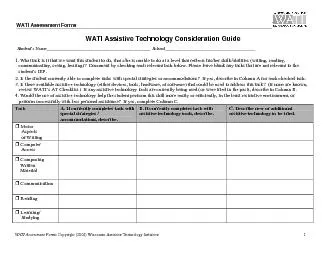 WATI Assessment Forms Copyright 2004 Wisconsin Assistive Technology