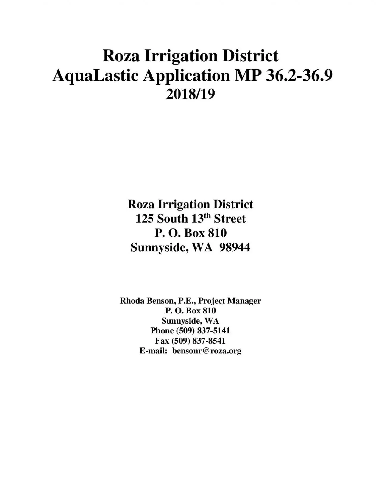 PDF-A RESOLUTION No 3 2018 WHEREAS the Roza Irrigation District desires