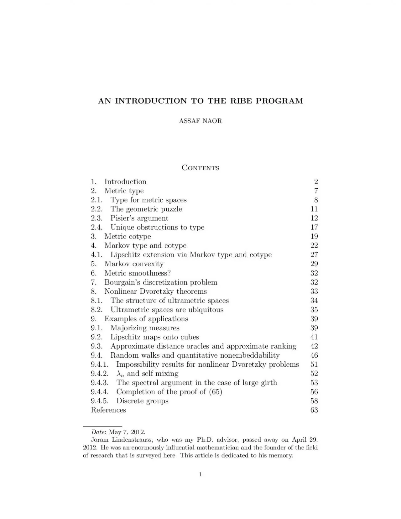 PDF-2ASSAFNAOR1IntroductionA1932theoremofMazurandUlam123assertsthatifXa