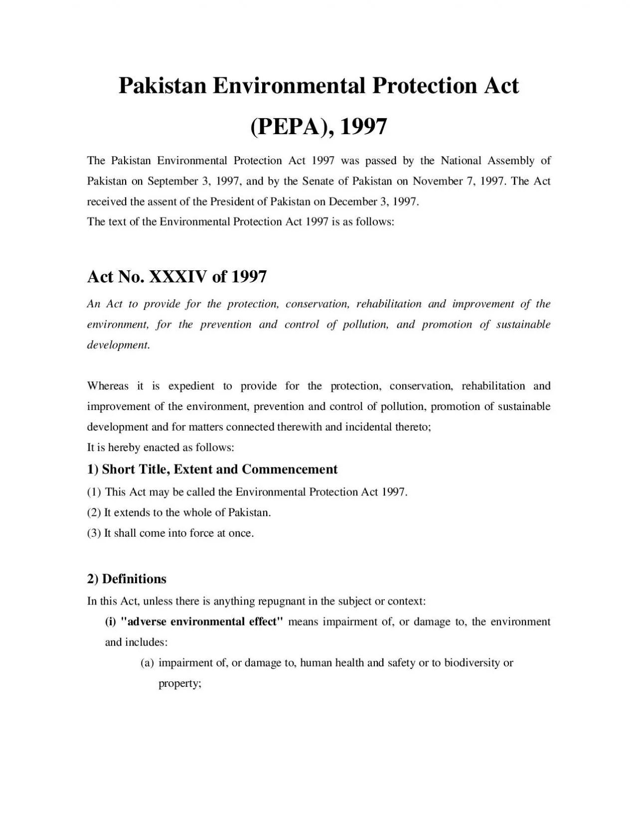 PDF-Pakistan Environmental Protection ActPEPA 1997The Pakistan Environm