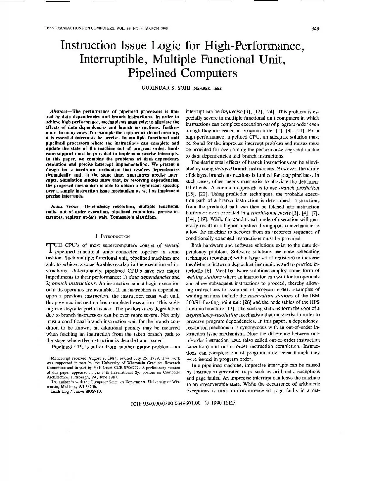 PDF-Instruction Issue Multiple Functional pipelined processors data depend