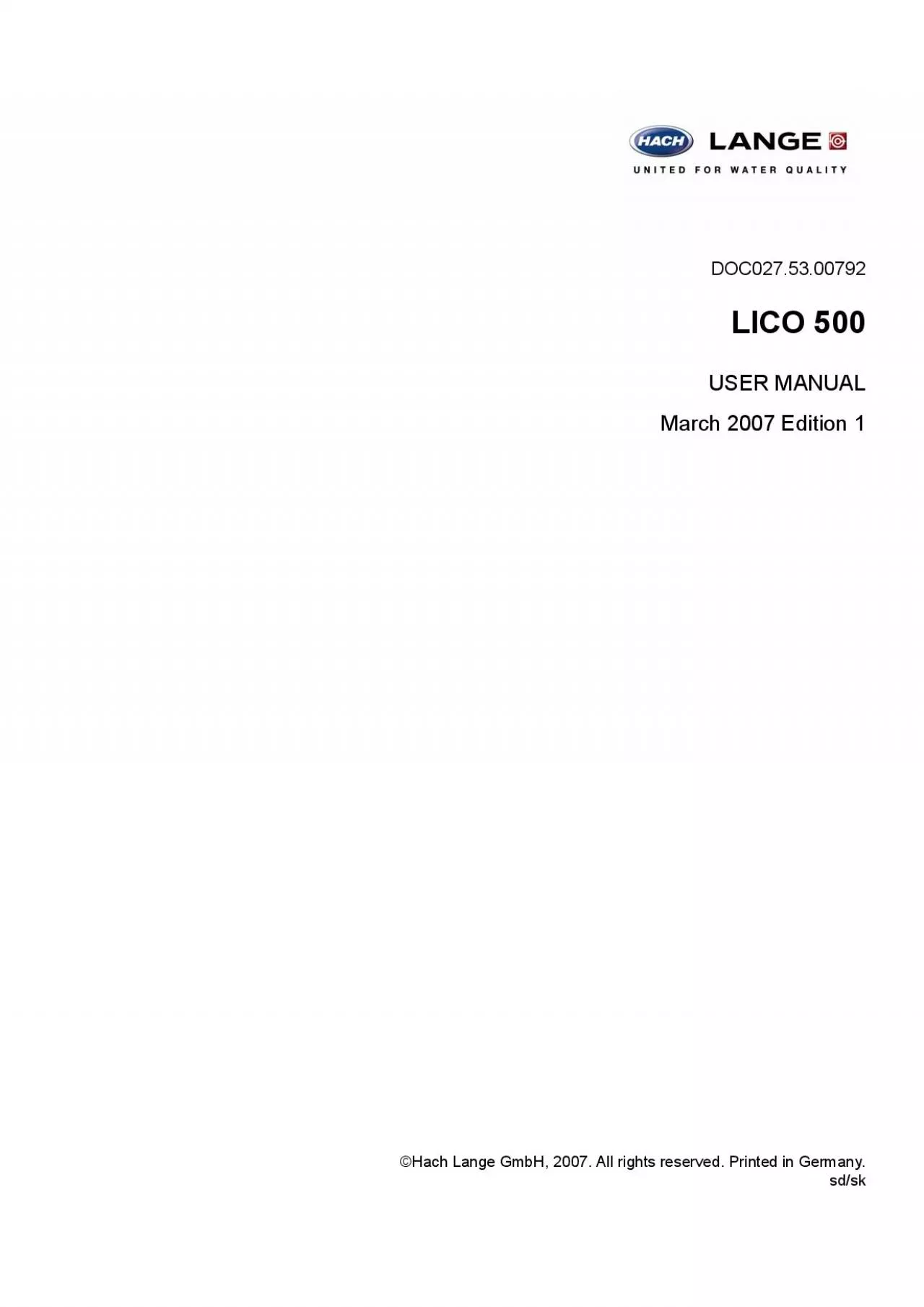 PDF-DOC0275300792March 2007Edition 1Hach Lange GmbH 2007 All rights r