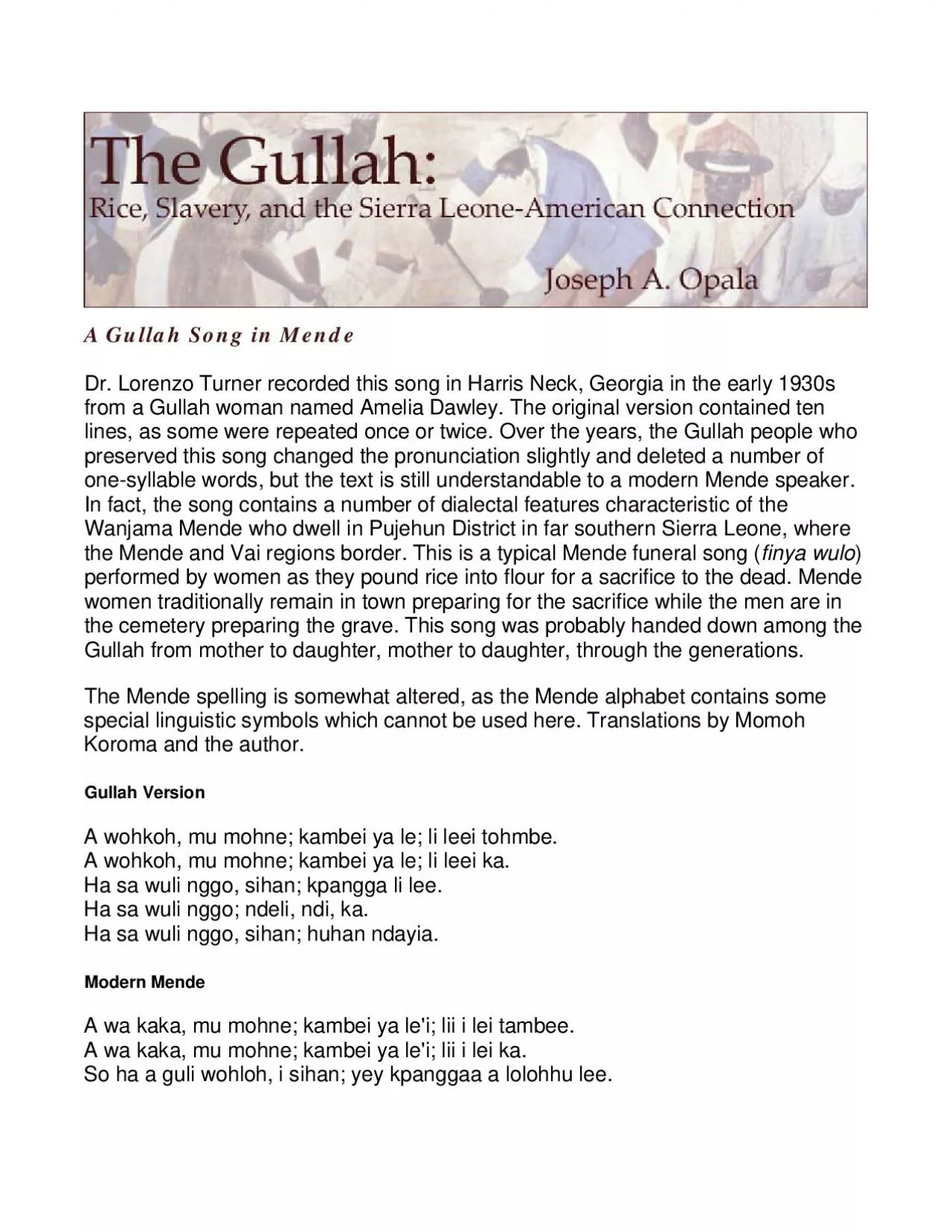 PDF-A Gullah Song in MendeDr Lorenzo Turner recorded this song in Harris