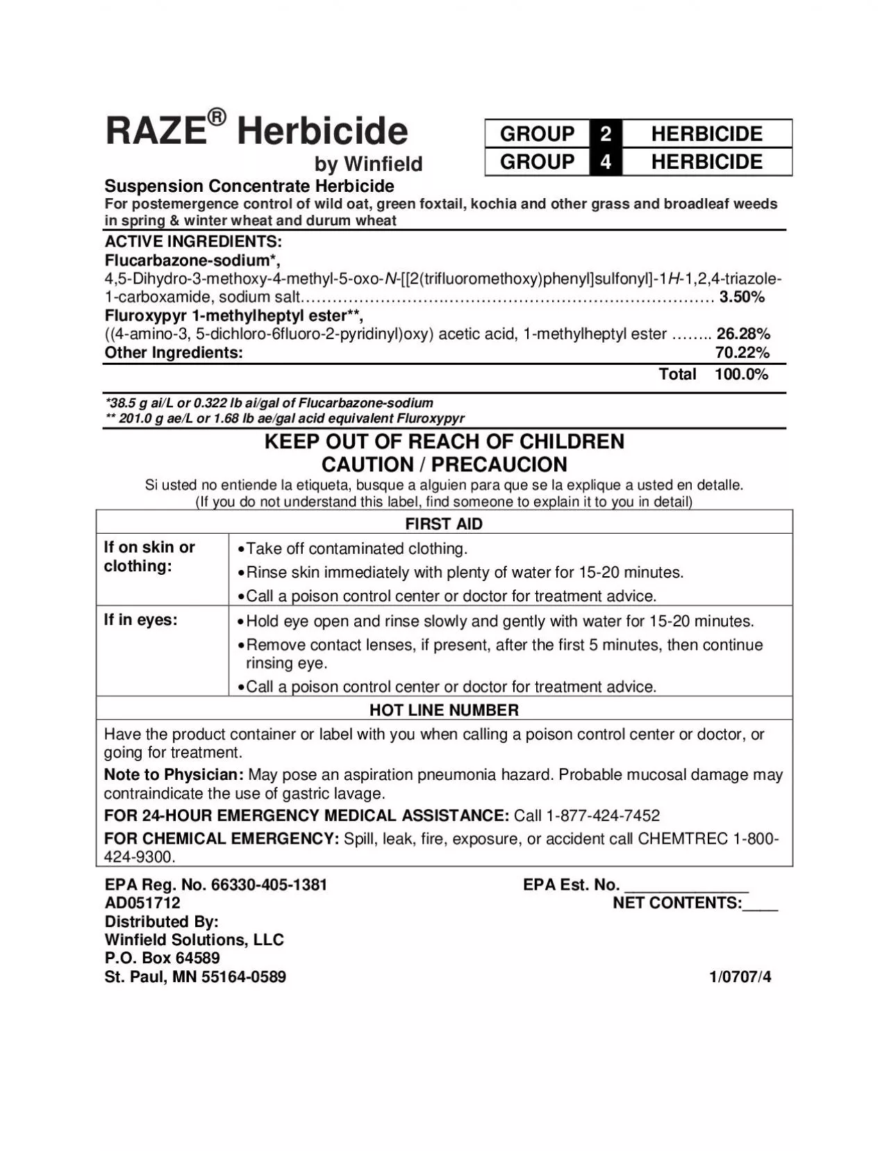 PDF-by Winfield Suspension Concentrate Herbicide For postemergence control