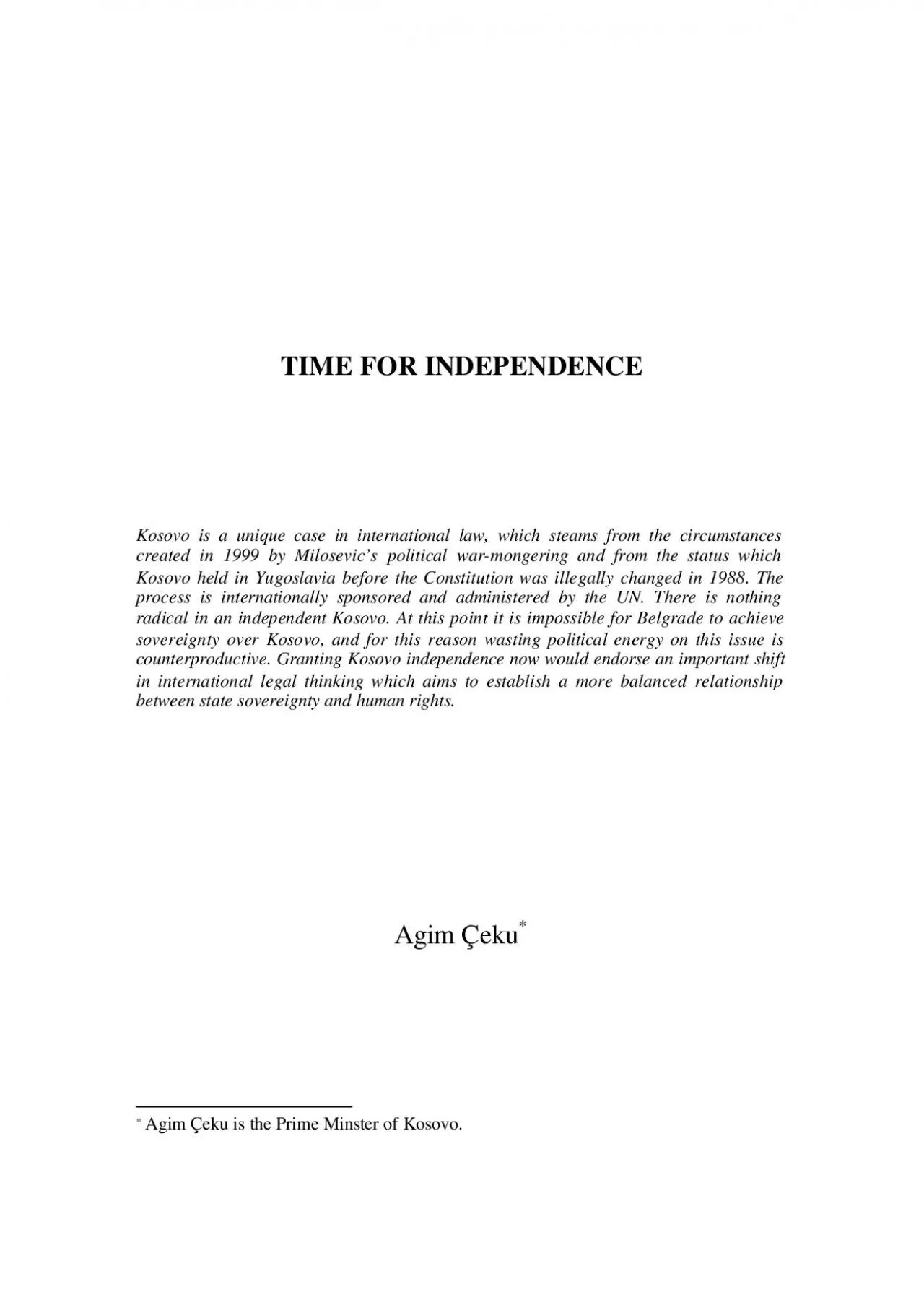 PDF-TIME FOR INDEPENDENCE Kosovo is a unique case in international la