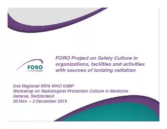 FORO Project on Safety Culture in organizations facilities and activi