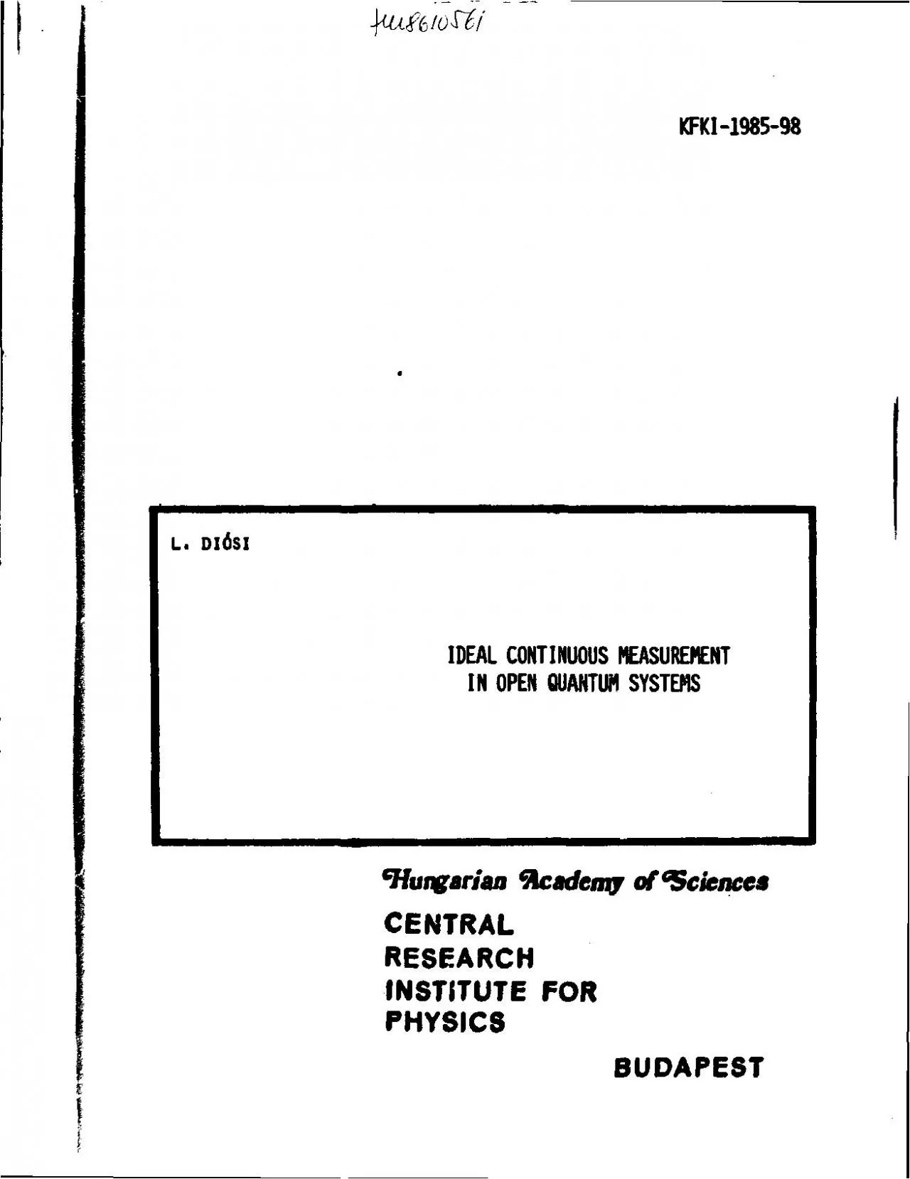 PDF-tufeoW KFKI19859149 LIDEA CONTINUOU MEASUREMENI OPE QUANTU SYST