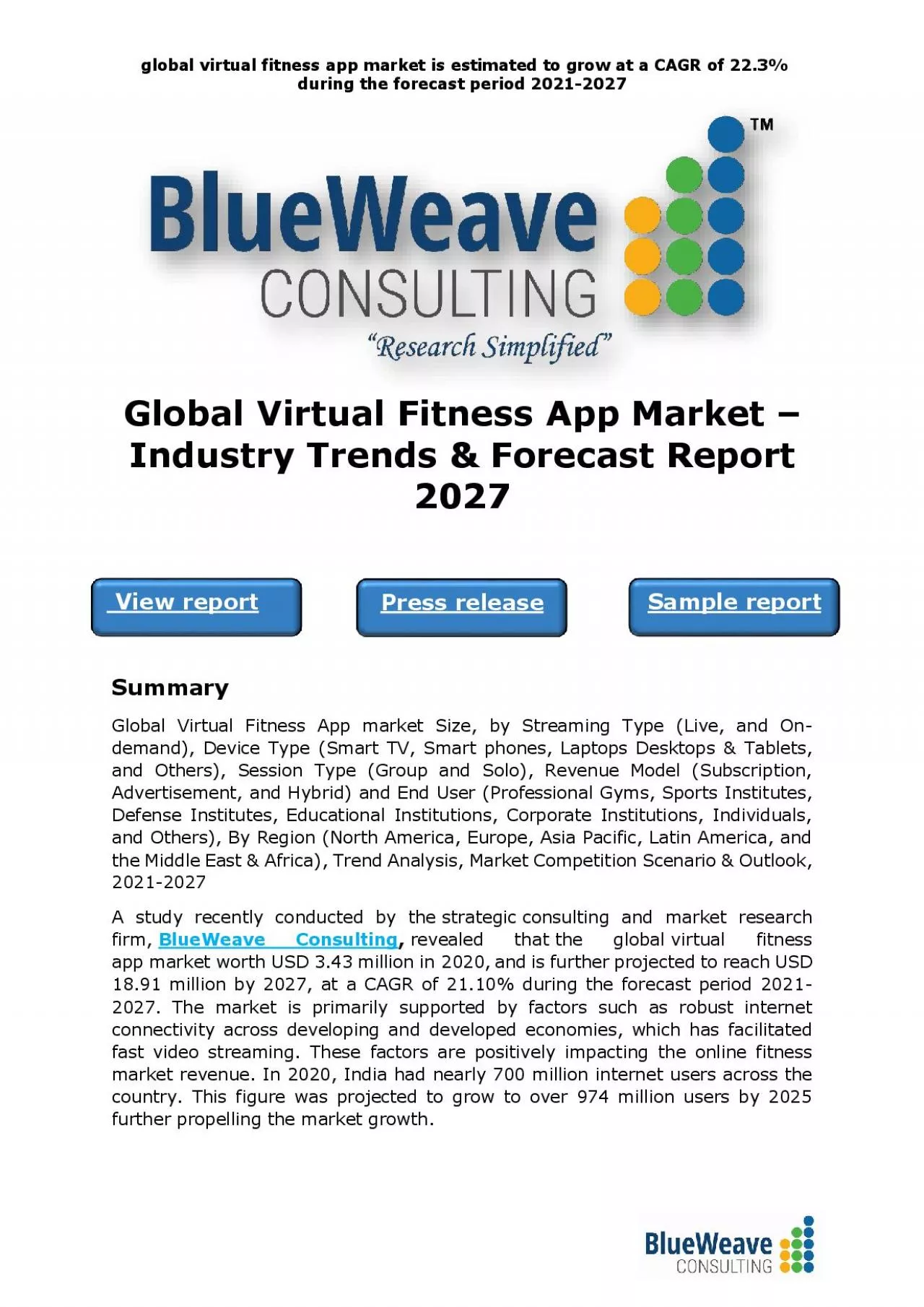 PDF-Global Virtual Fitness App Market – Industry Trends & Forecast Report 2027