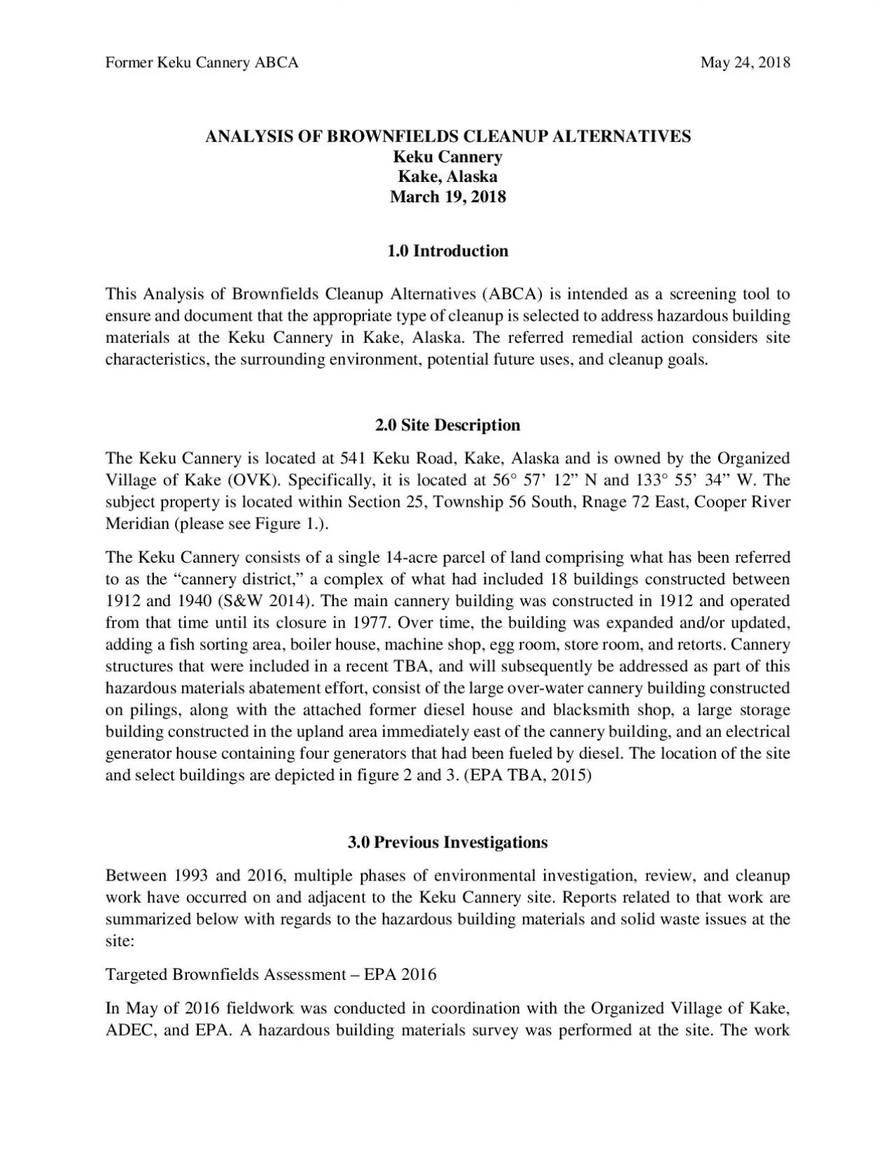 PDF-x0000x0000Former Keku Cannery ABCAMay 24ANALYSIS OF BROWNFIELDS