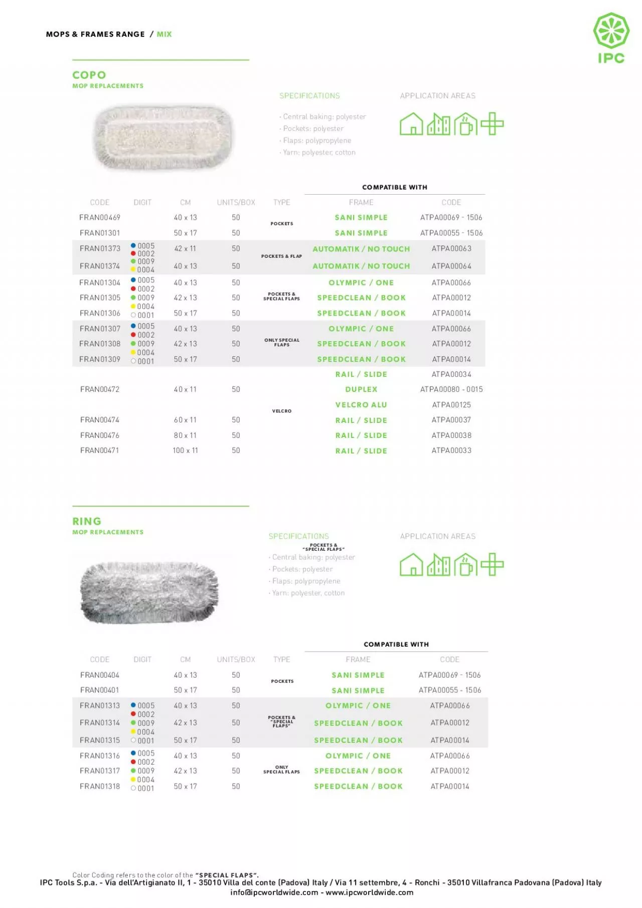 PDF-SPECIFICATIONS Central baking polyester Pockets polyester Flaps pol