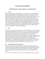 COLLECTION OVERVIEW ANTHROPOLOGY ARCHAE OLOGY AND ETHN