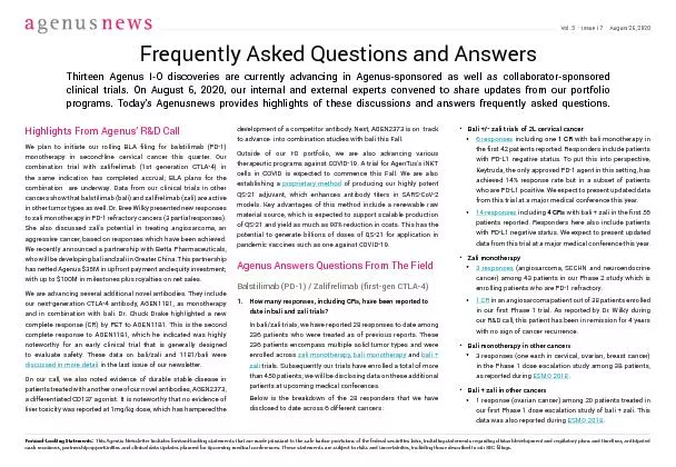 PDF-Frequently Asked Questions and AnswersThirteen Agenus IO discoveries