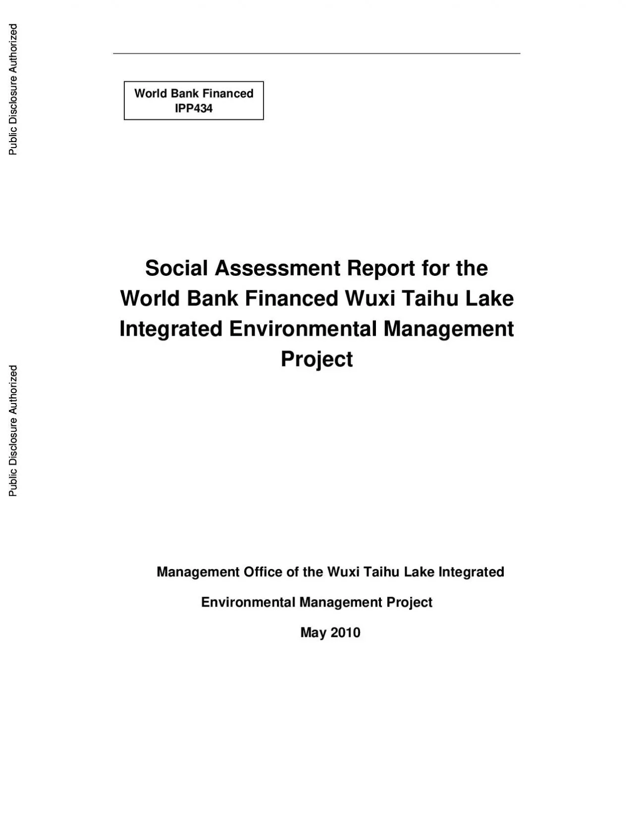 PDF-Social Assessment Report for the World Bank Financed Wuxi Taihu Lake I