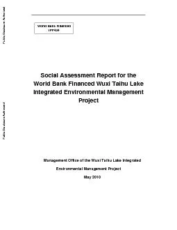 Social Assessment Report for the World Bank Financed Wuxi Taihu Lake I