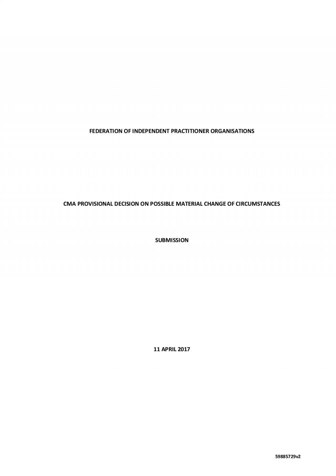 PDF-59885729v2FEDERATION OF INDEPENDENT PRACTITIONER ORGANISATIONS CMA PRO