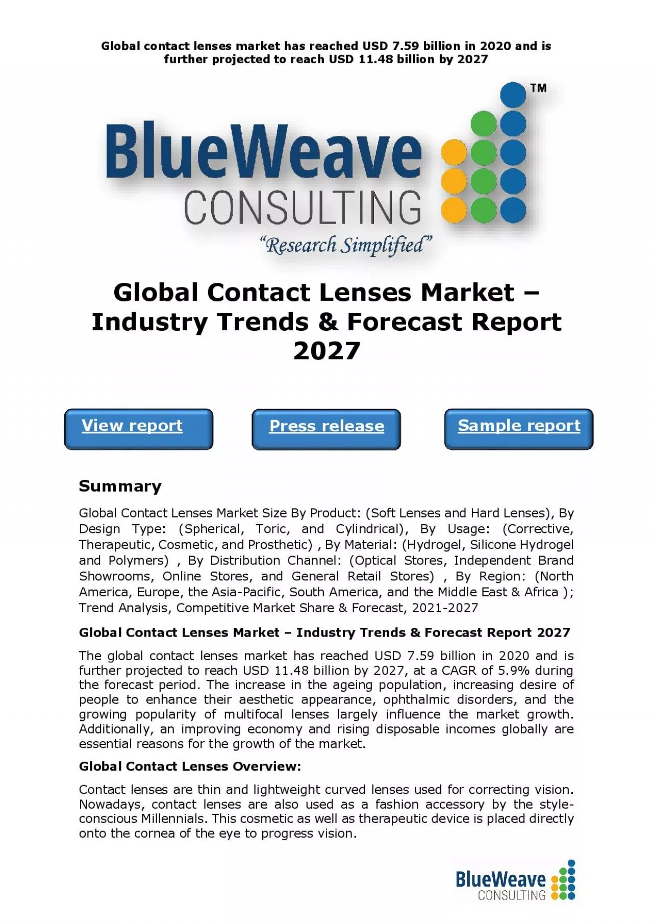 PDF-Global Contact Lenses Market – Industry Trends & Forecast Report 2027