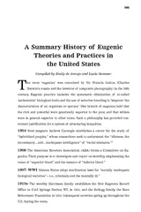 A Summary History of Eugenic Theories and Practices i